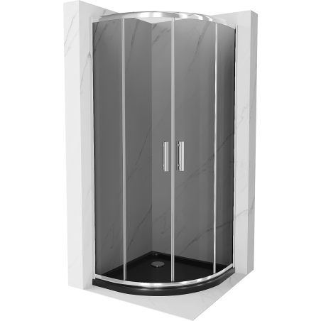 Mexen Rio cabine de douche semi-circulaire 90 x 90 cm, graphite, chrome + receveur Flat, noir - 863-090-090-01-40-4170