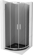 Cabine de douche Mexen Rio semi-ronde 90 x 90 cm, graphite, chrome + receveur Flat, noir - 863-090-090-01-40-4170