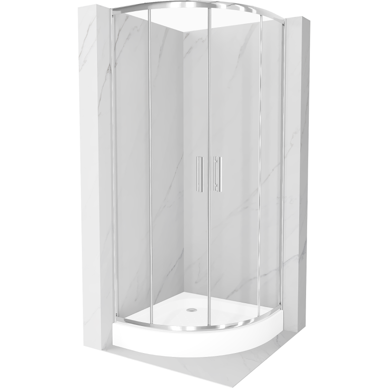 Mexen Rio cabine de douche semi-circulaire 80 x 80 cm, transparent, chrome + receveur Rio, blanc - 863-080-080-01-00-4710