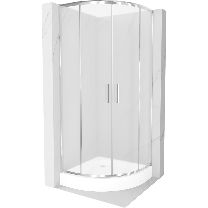Mexen Rio cabine de douche semi-circulaire 80 x 80 cm, givre, chrome + receveur, blanc - 863-080-080-01-30-4710