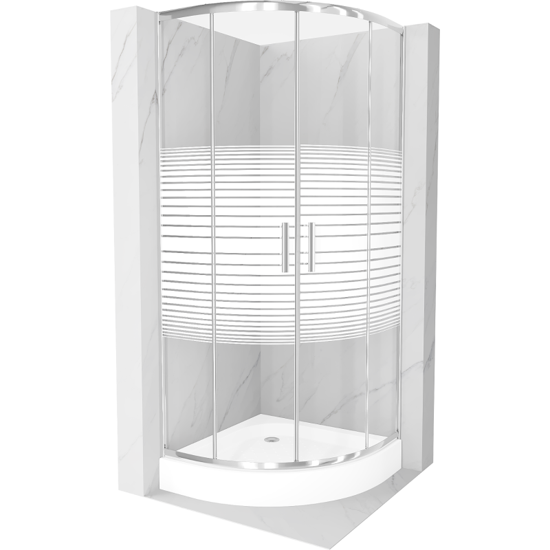 Mexen Rio cabine de douche semi-circulaire 70 x 70 cm, bandes blanches, chromé + bac à douche Rio, blanc - 863-070-070-01-20-47?