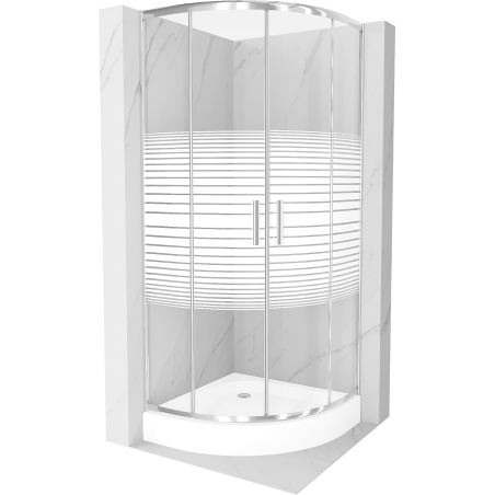 Cabine de douche Mexen Rio demi-ronde 70 x 70 cm, rayures, chrome + receveur Rio, blanc - 863-070-070-01-20-4710