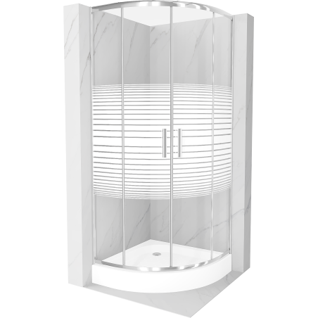 Cabine de douche Mexen Rio semicirculaire 90 x 90 cm, rayures, chromé + bac de douche Rio, blanc - 863-090-090-01-20-4710