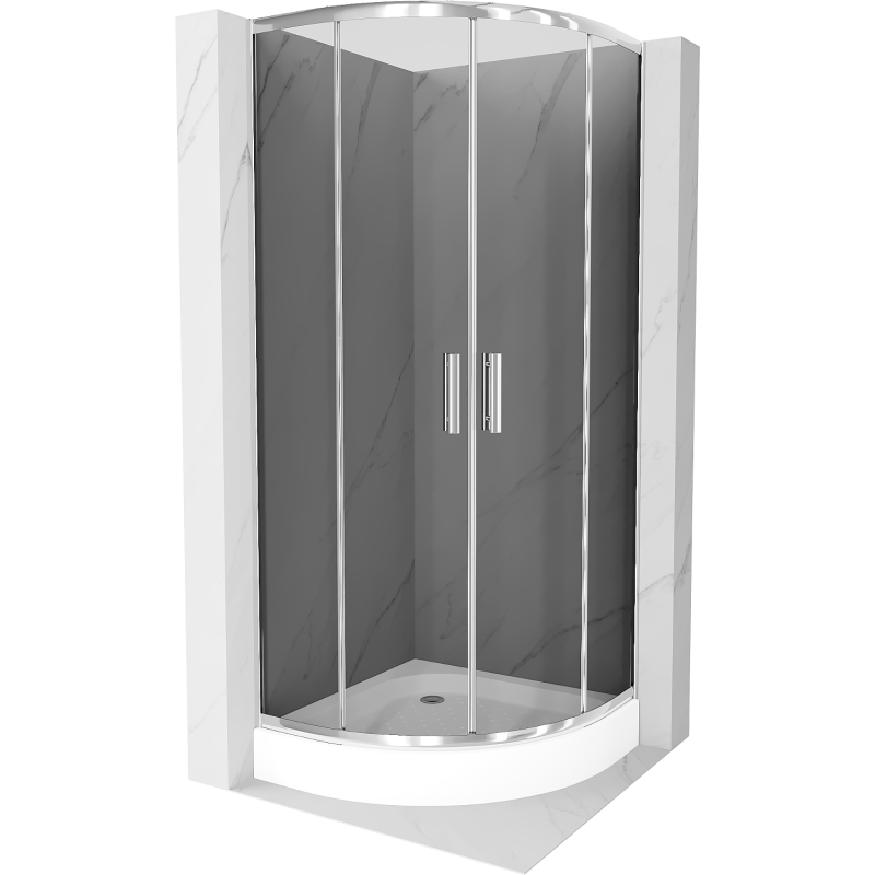 Cabine de douche Mexen Rio semi-circulaire 80 x 80 cm, graphite, chrome + bac de douche Rio, blanc - 863-080-080-01-40-4710