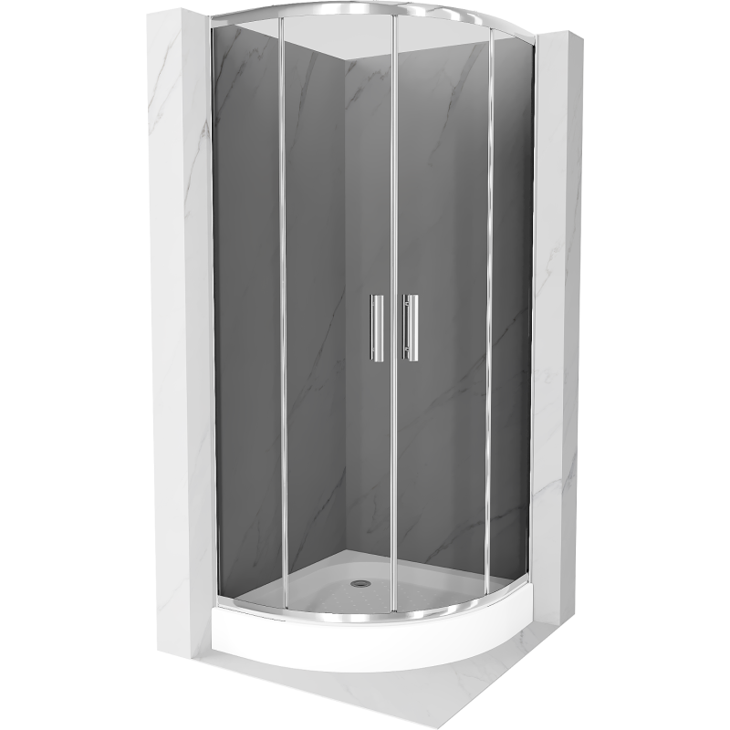 Mexen Rio cabine de douche semi-circulaire 80 x 80 cm, graphite, chrome + receveur de douche Rio, blanc - 863-080-080-01-40-471?