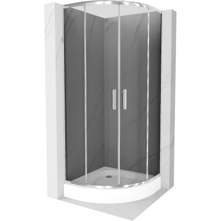Cabine de douche Mexen Rio semi-circulaire 80 x 80 cm, graphite, chrome + bac de douche Rio, blanc - 863-080-080-01-40-4710