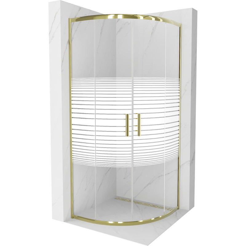 Mexen Rio cabine de douche semi-circulaire 70 x 70 cm, bandes blanches, doré - 863-070-070-50-20