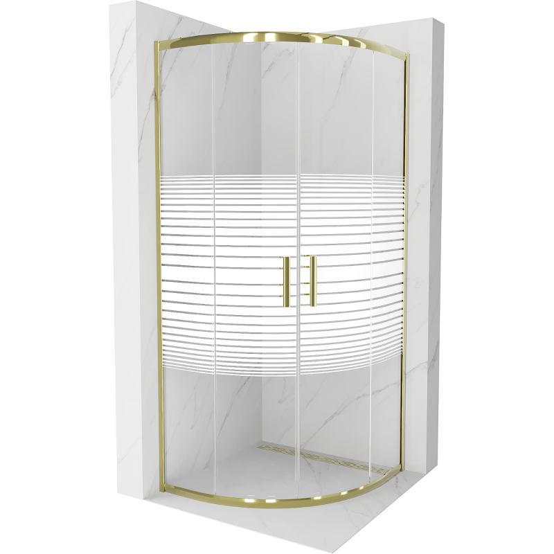 Mexen Rio cabine de douche semi-circulaire 80 x 80 cm, bandes blanches, or - 863-080-080-50-20