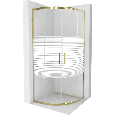 Mexen Rio cabine de douche semi-circulaire 80 x 80 cm, bandes blanches, or - 863-080-080-50-20