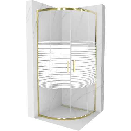 Cabine de douche Mexen Rio demi-circulaire 90 x 90 cm, rayures, dorée - 863-090-090-50-20