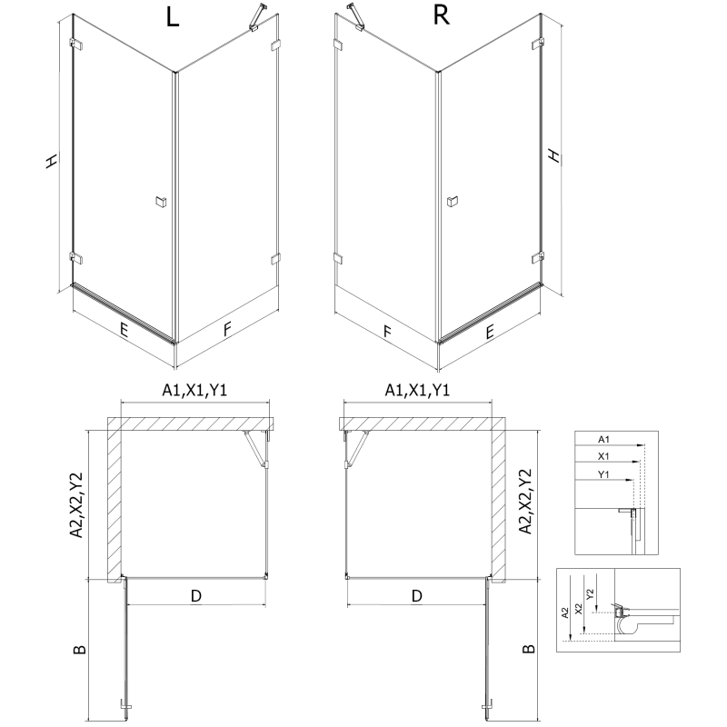 Mexen Lunar-B cabine de douche rabattable gauche 80 x 80 cm, transparent, blanc - 832-080-080-20-00-L
