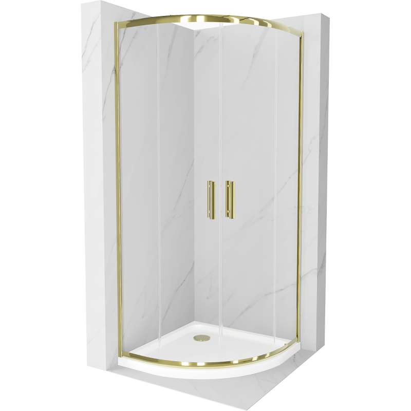 Cabine de douche Mexen Rio semi-circulaire 80 x 80 cm, transparente, dorée + bac de douche Flat, blanc - 863-080-080-50-00-4110G