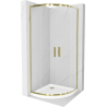 Cabine de douche Mexen Rio semi-circulaire 80 x 80 cm, transparente, dorée + bac de douche Flat, blanc - 863-080-080-50-00-4110G