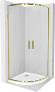 Cabine de douche Mexen Rio semi-circulaire 80 x 80 cm, transparente, dorée + bac de douche Flat, blanc - 863-080-080-50-00-4110G