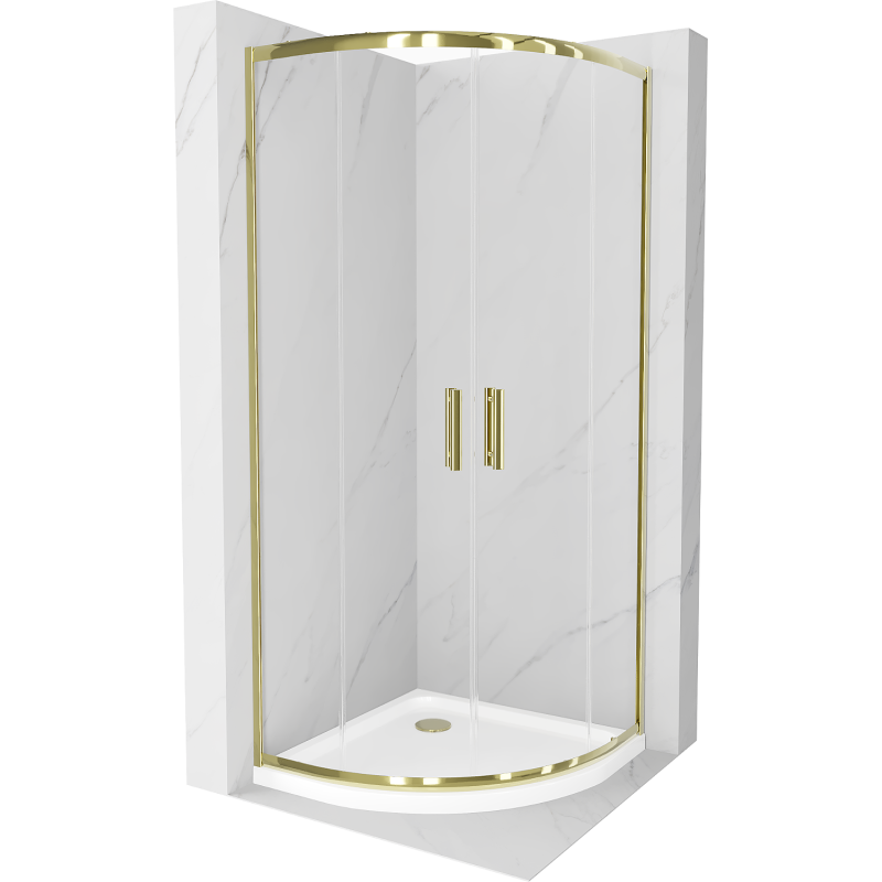 Mexen Rio cabine de douche demi-circulaire 90 x 90 cm, transparent, doré + receveur Flat, blanc - 863-090-090-50-00-4110G