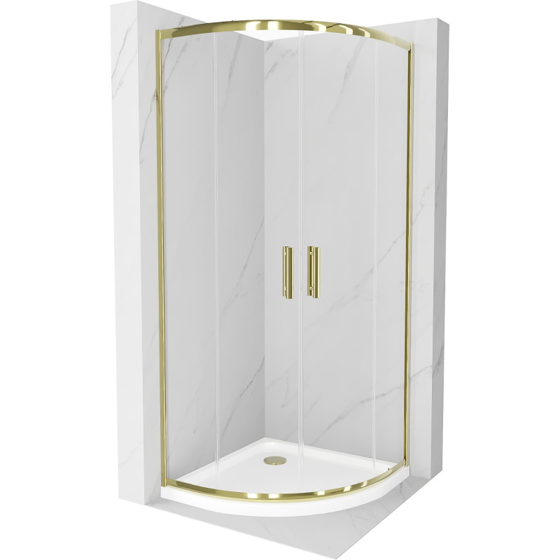 Mexen Rio cabine de douche semi-circulaire 90 x 90 cm, transparent, or + receveur plat, blanc - 863-090-090-50-00-4110G