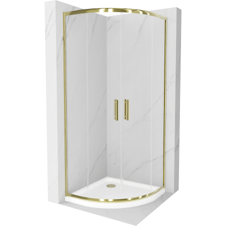 Mexen Rio cabine de douche demi-circulaire 90 x 90 cm, transparent, doré + receveur Flat, blanc - 863-090-090-50-00-4110G