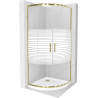 Mexen Rio cabine de douche semi-circulaire 80 x 80 cm, bandes blanches, or + bac Flat, blanc - 863-080-080-50-20-4110G