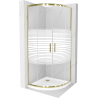 Cabine de douche Mexen Rio semi-circulaire 90 x 90 cm, rayures, dorée + receveur Flat, blanc - 863-090-090-50-20-4110G