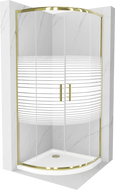 Cabine de douche Mexen Rio semi-circulaire 90 x 90 cm, rayures, dorée + receveur Flat, blanc - 863-090-090-50-20-4110G