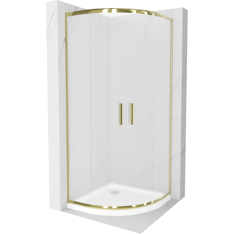 Cabine de douche Mexen Rio semi-circulaire 80 x 80 cm, givré, doré + receveur Flat, blanc - 863-080-080-50-30-4110G