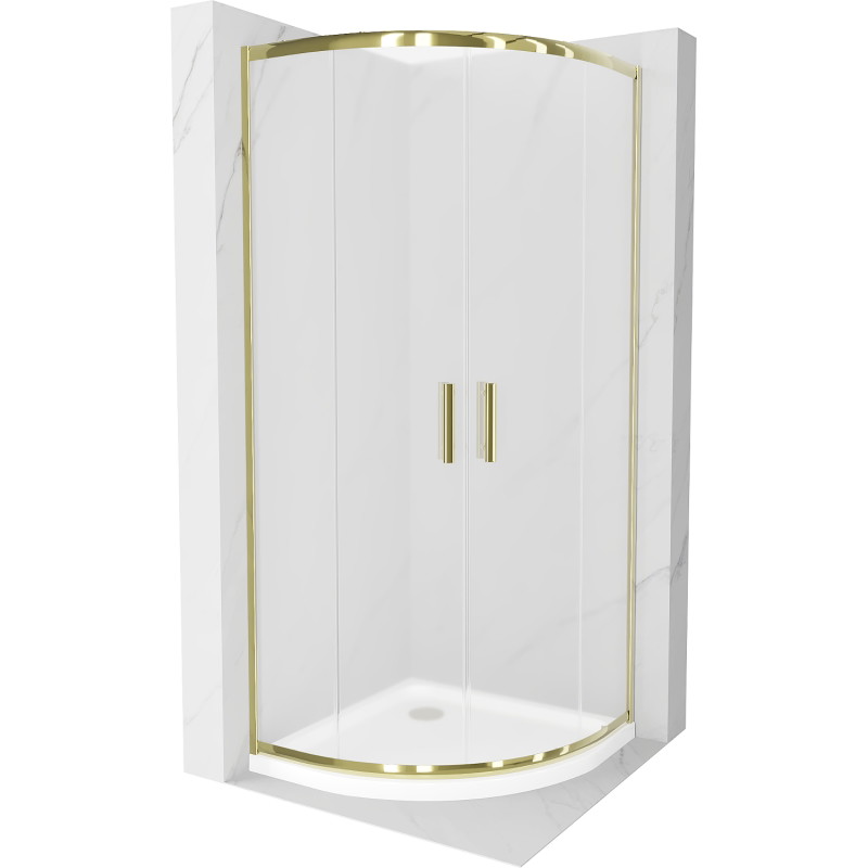 Mexen Rio cabine de douche semi-circulaire 80 x 80 cm, givrée, dorée + receveur Flat, blanc - 863-080-080-50-30-4110G