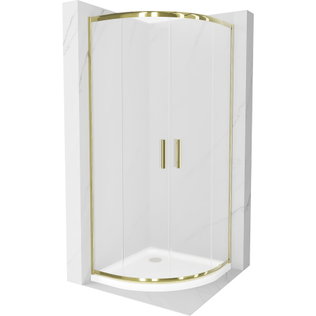 Cabine de douche Mexen Rio semi-circulaire 80 x 80 cm, givré, doré + receveur Flat, blanc - 863-080-080-50-30-4110G