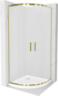 Cabine de douche Mexen Rio semi-circulaire 80 x 80 cm, givré, doré + receveur Flat, blanc - 863-080-080-50-30-4110G