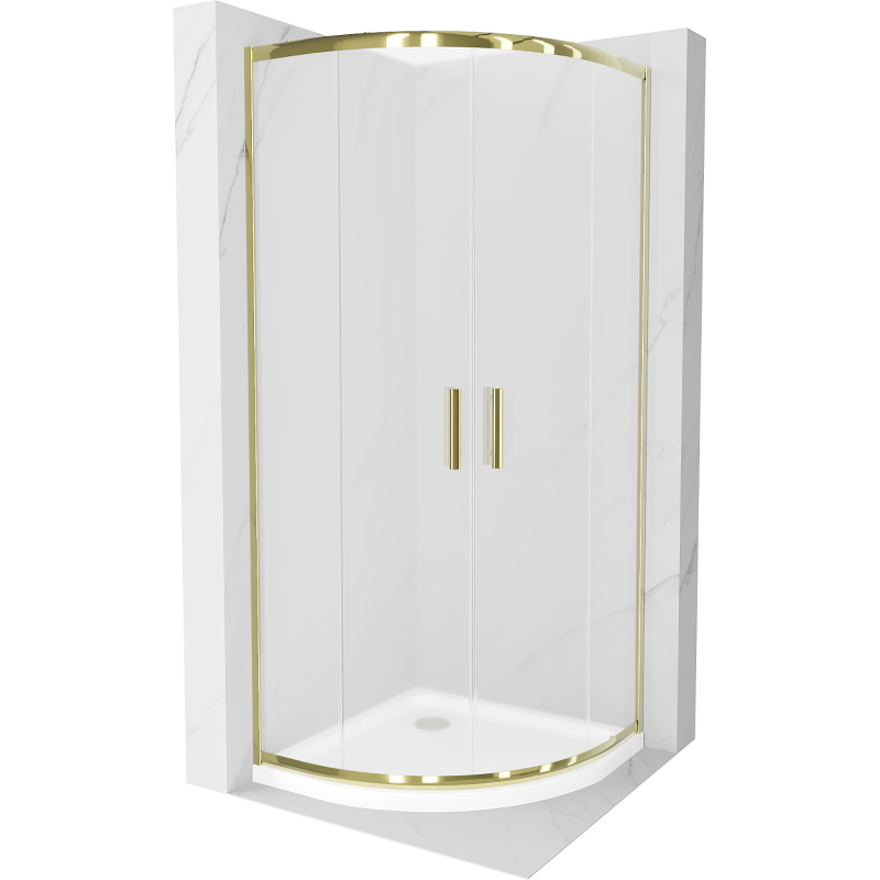 Mexen Rio cabine de douche semi-circulaire 90 x 90 cm, givrée, doré + bac à douche Flat, blanc - 863-090-090-50-30-4110G