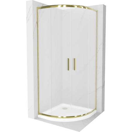 Mexen Rio cabine de douche semi-circulaire 90 x 90 cm, givrée, doré + bac à douche Flat, blanc - 863-090-090-50-30-4110G