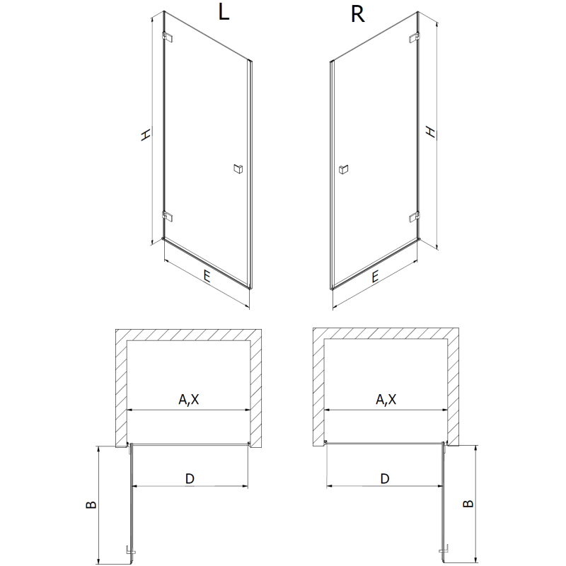 Mexen Lunar-B porte de douche pivotantes droite 85 cm, transparentes, noires - 832-085-000-70-00-P