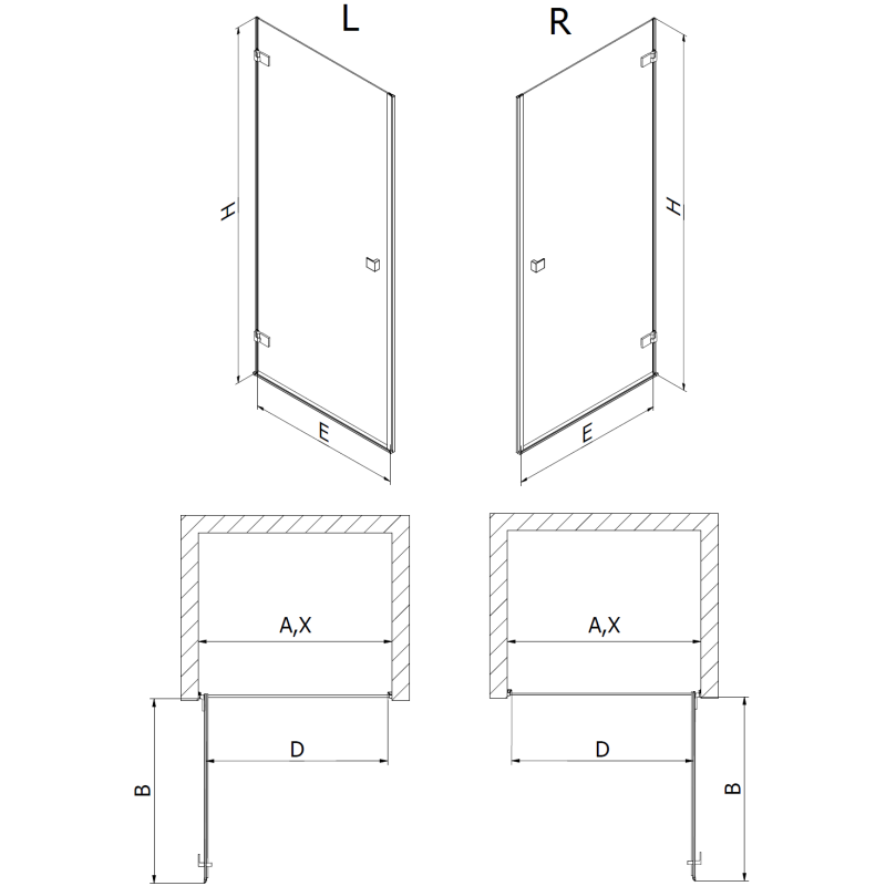 Mexen Lunar-B porte de douche pivotante gauche 90 cm, transparent, métal armé - 832-090-000-95-00-L