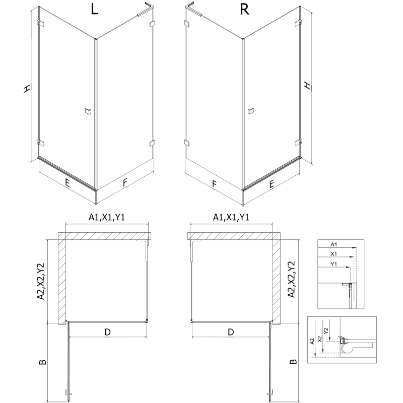 Mexen Lunar-B L cabine de douche pivotante droite 100 x 100 cm, transparent, gun metal - 832L-100-100-95-00-P