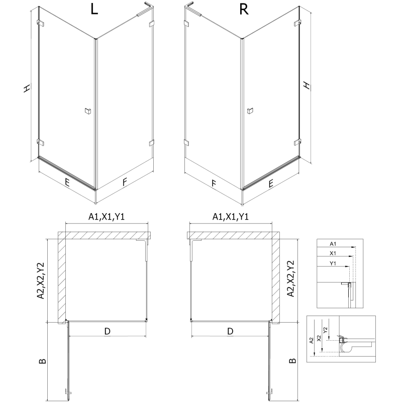 Mexen Cabin de Douche Inclinée Gauche Lunar-B L 90 x 80 cm, Transparent, Nickel Brossé- 832L-090-080-97-00-L