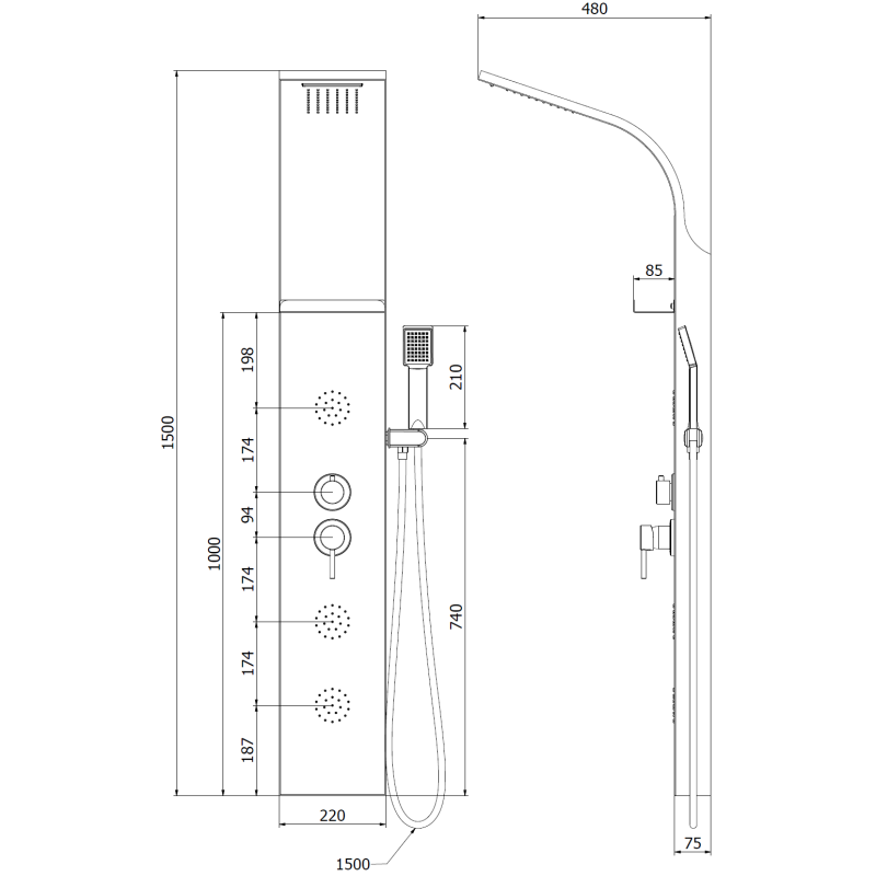 Mexen Borg panneau de douche, chromé - 7615-03-00
