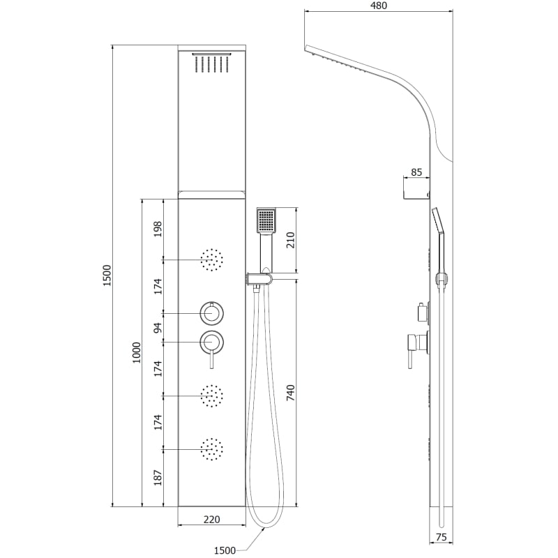 Mexen Borg panneau de douche, doré - 7615-03-50