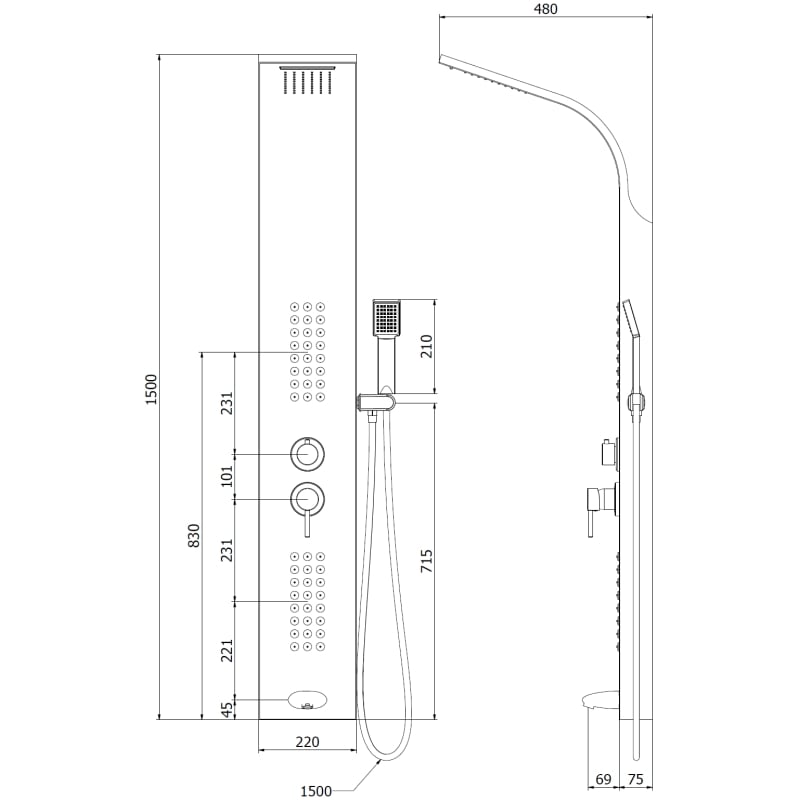 Mexen Ardo panneau de douche avec bec, chrome - 7617-04-00