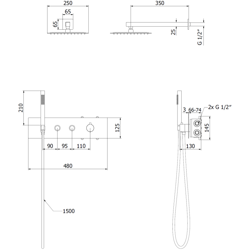 Mexen Azul ensemble de douche encastré, noir - 7629-03-70