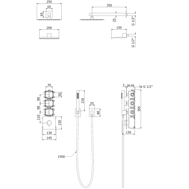 Mexen Boka ensemble de douche encastré, noir - 7603-03-70