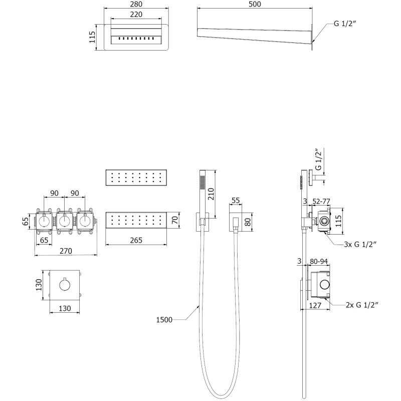 Mexen Fall ensemble de douche encastrable, chrome - 7602-04-00