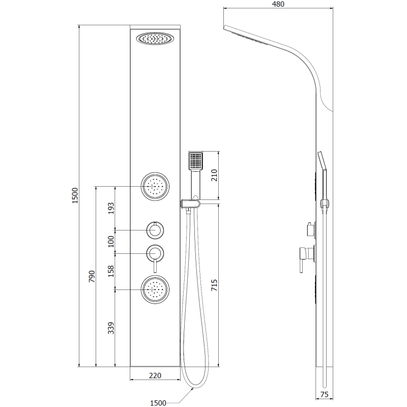 Mexen Gros panneau de douche, chromé - 7619-03-00