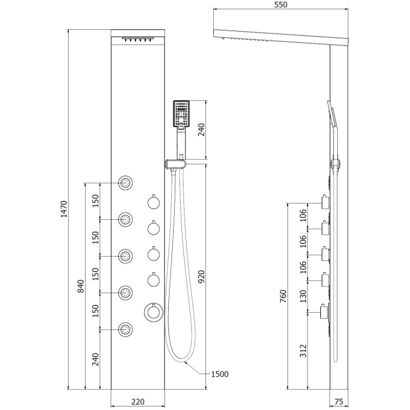 Panneau de douche Mexen Lando, chrome - 7611-04-00