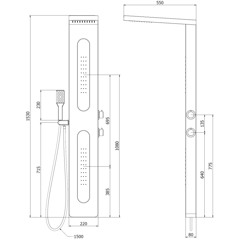 Mexen Mano panneau de douche, noir - 7609-02-70