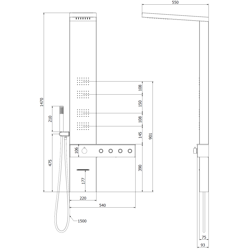 Mexen Natan panneau de douche avec bec, chrome - 7626-04-00
