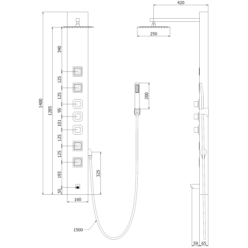 Mexen Orco panneau de douche, noir - 7607-03-70