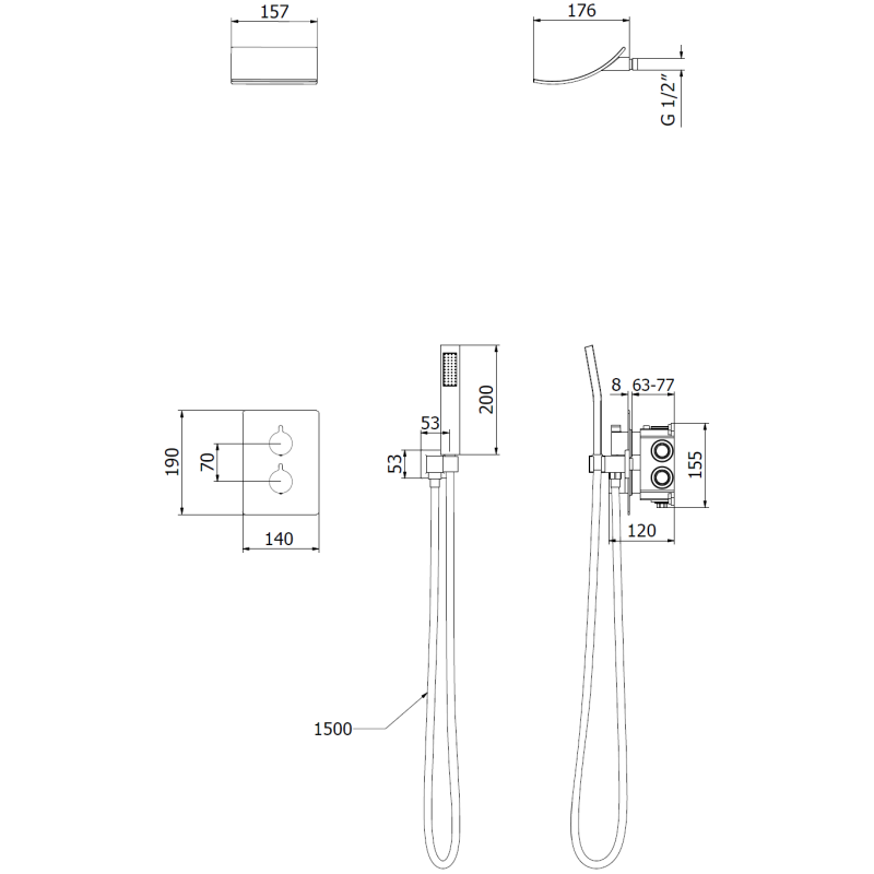 Mexen Salto ensemble de douche encastré, chrome - 7604-02-00