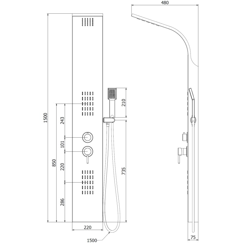 Mexen Taro panneau de douche, chrome - 7614-03-00