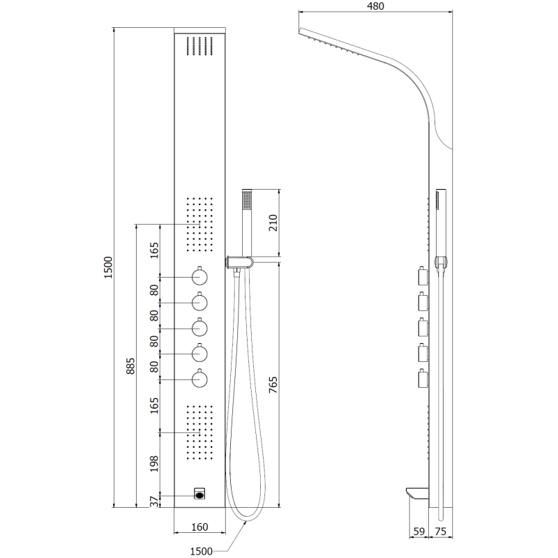 Mexen Timor panneau de douche avec bec, chrome - 7621-04-00