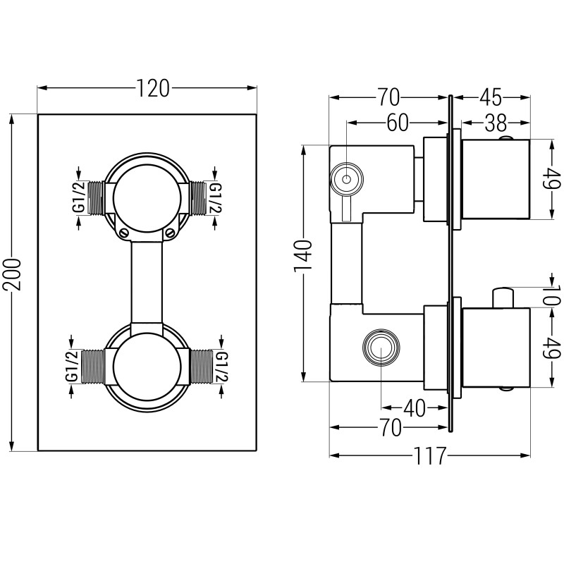 Mexen Cube mitigeur thermostatique bain-douche 2 sorties, gris canon brossé - 77502-66