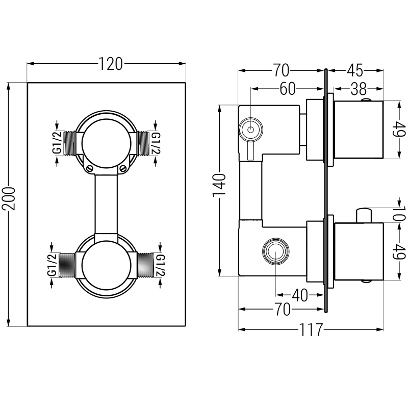 Mexen Cube mitigeur bain-douche thermostatique à 2 sorties, noir - 77502-70